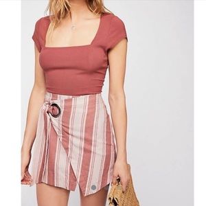 Revolve Free People Tuscan Sunrise Skirt Pink Striped Coastal Wrap Mini Skirt
